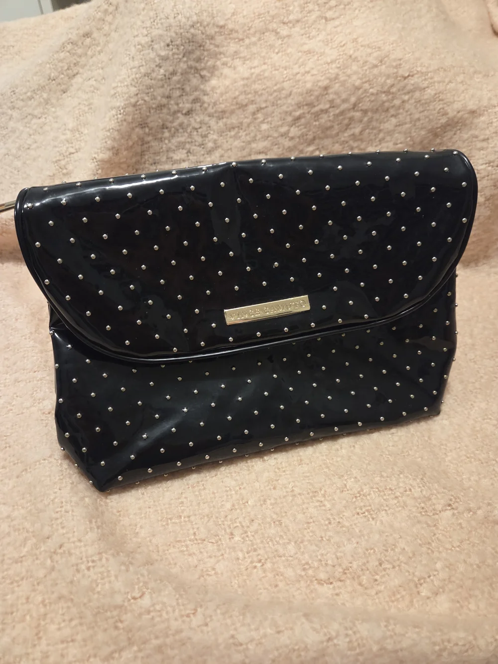 Vince Camuto Black Studded Patent Makeup Bag